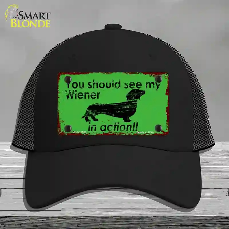 HAT01-MLP-11685 Wiener in Action Novelty License Plate Hat, Mesh - Black