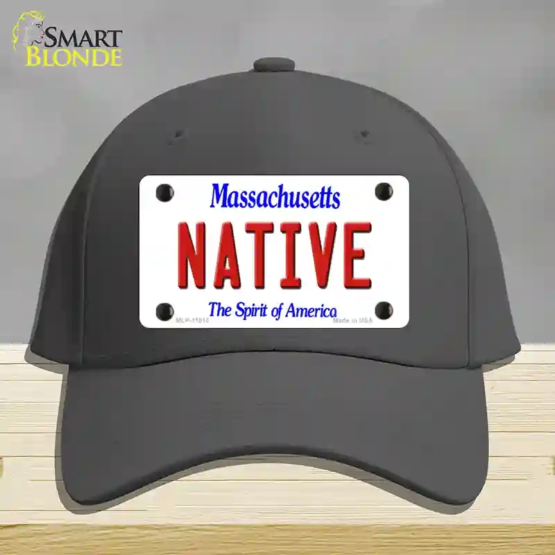 HAT04-MLP-11010 Native Massachusetts Novelty License Plate Hat, Cotton - Charcoal