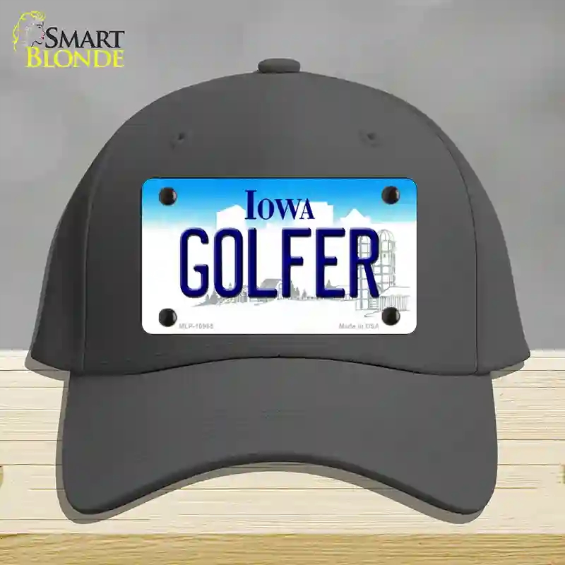HAT04-MLP-10965 Golfer Iowa Novelty License Plate Hat, Cotton - Charcoal