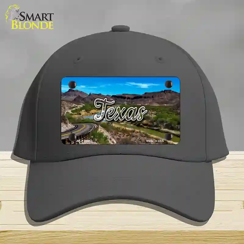 HAT04-MLP-11633 Texas Open Mountain Road State Novelty License Plate Hat, Cotton - Charcoal