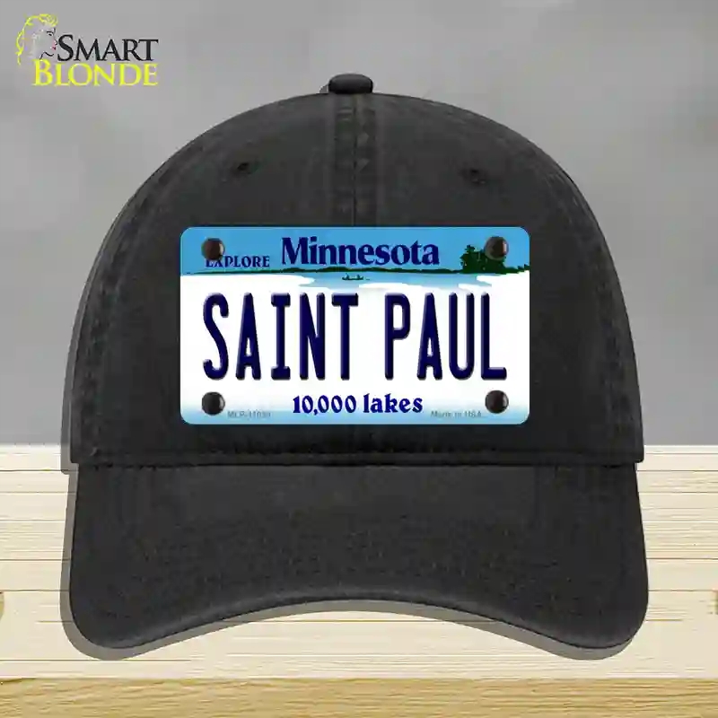 HAT07-MLP-11038 Saint Paul Minnesota State Novelty License Plate Hat, Unconstructed Cotton - Black