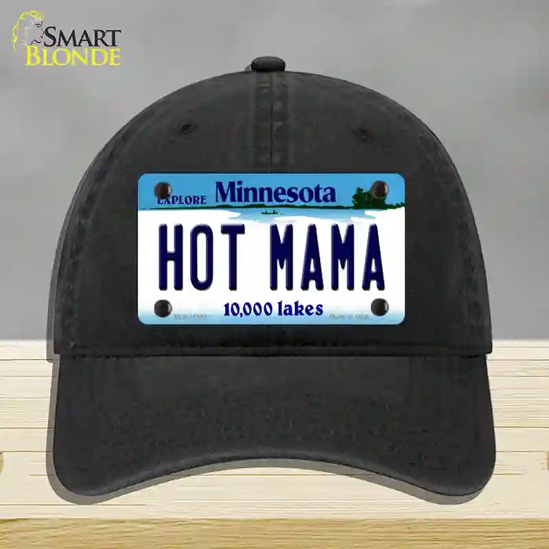 HAT07-MLP-11061 Hot Mama Minnesota State Novelty License Plate Hat, Unconstructed Cotton - Black