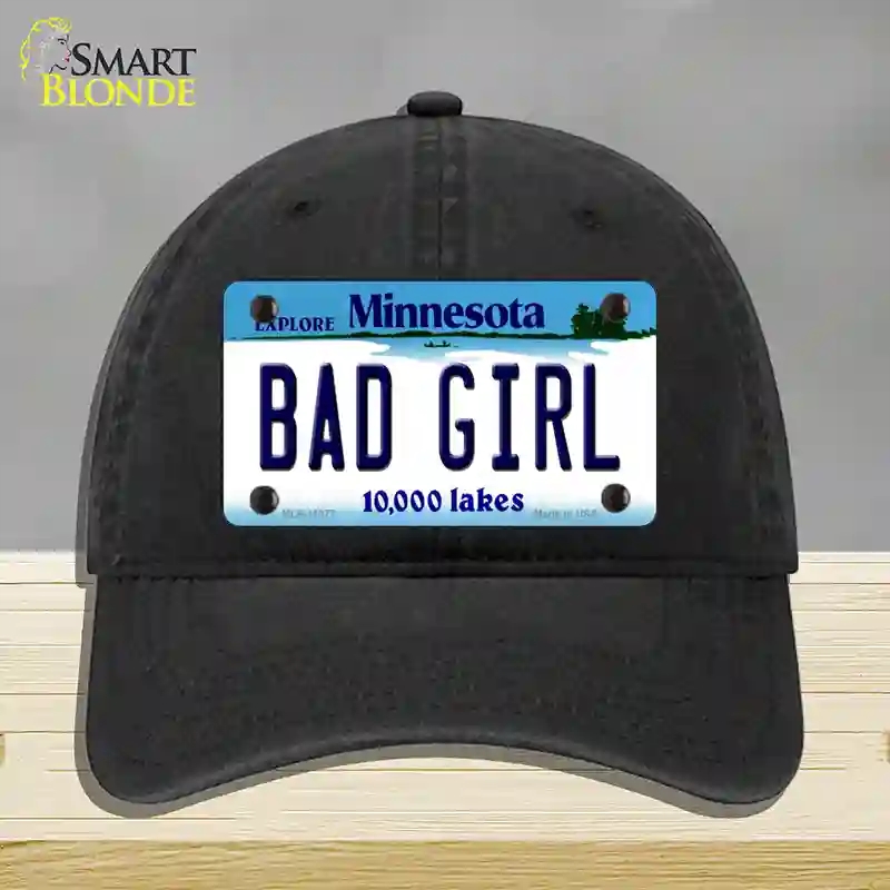 HAT07-MLP-11077 Bad Girl Minnesota State Novelty License Plate Hat, Unconstructed Cotton - Black