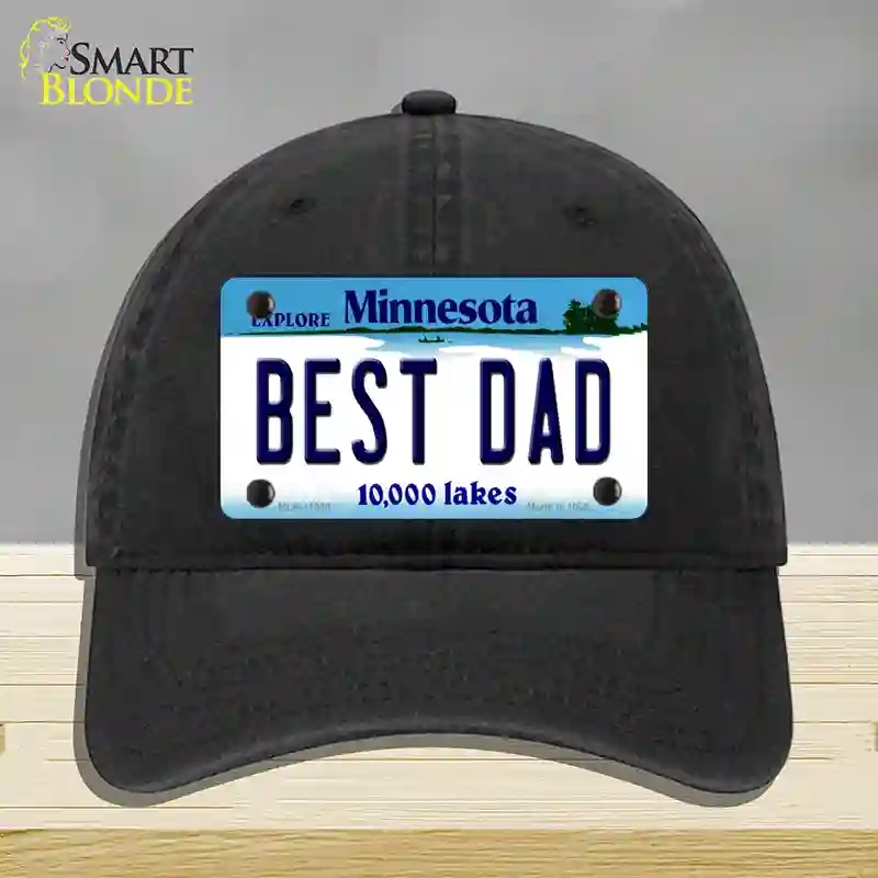 HAT07-MLP-11080 Best Dad Minnesota State Novelty License Plate Hat, Unconstructed Cotton - Black