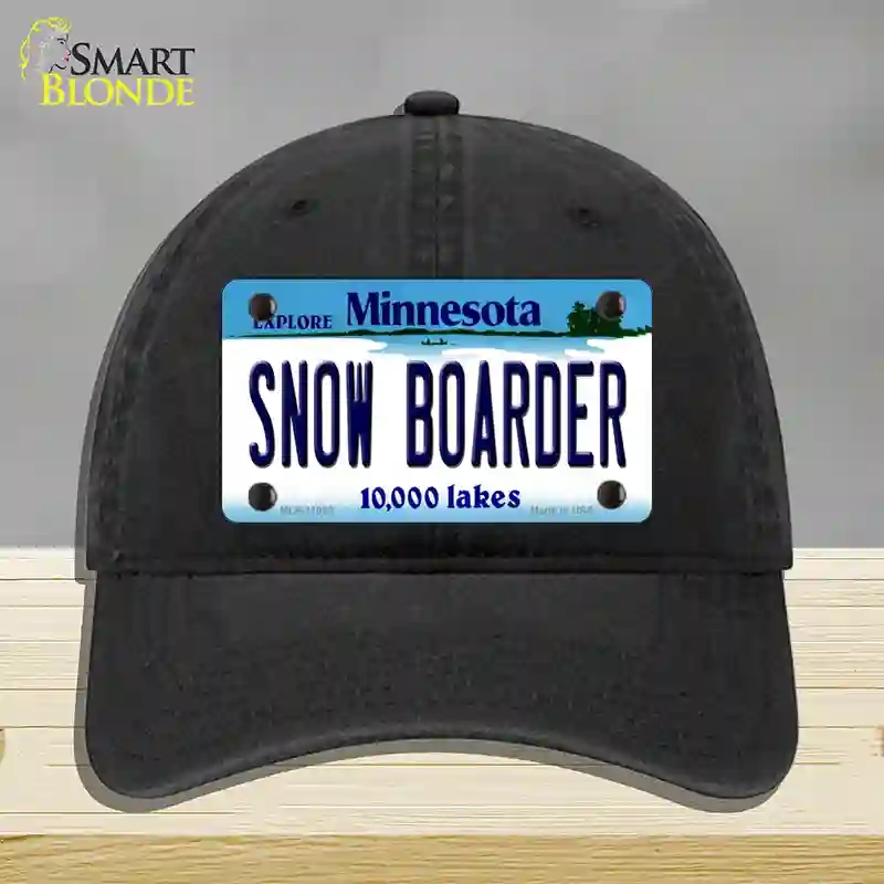 HAT07-MLP-11083 Snow Boarder Minnesota State Novelty License Plate Hat, Unconstructed Cotton - Black