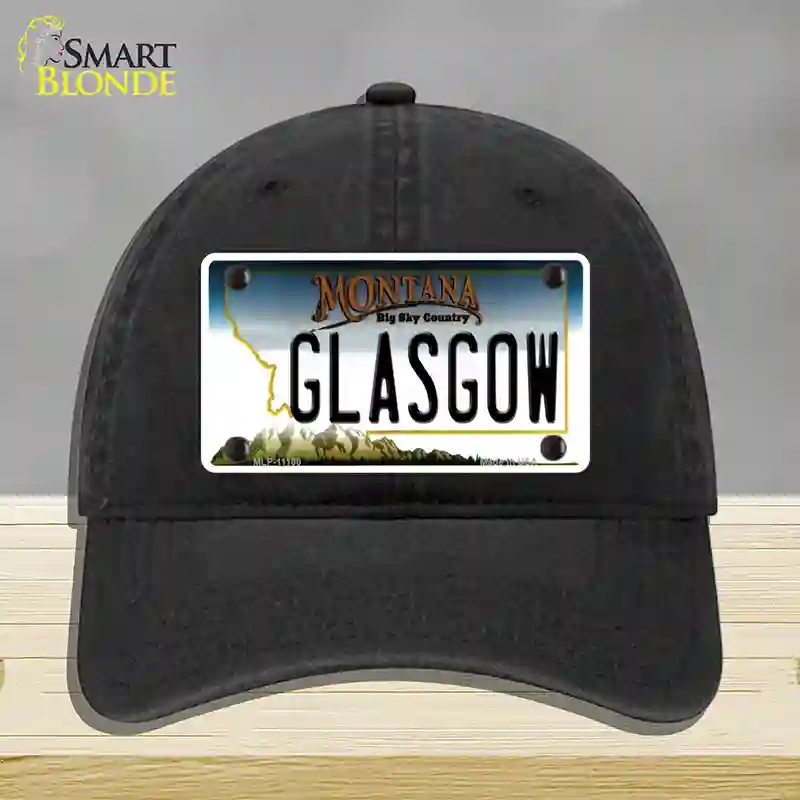 HAT07-MLP-11100 Glasgow Montana State Novelty License Plate Hat, Unconstructed Cotton - Black