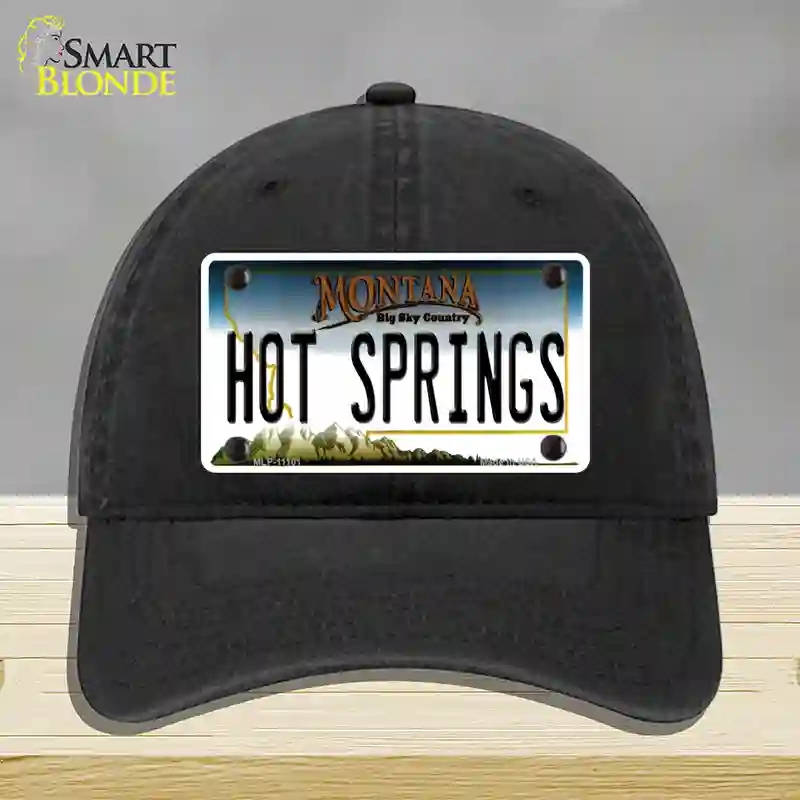 HAT07-MLP-11101 Hot Springs Montana State Novelty License Plate Hat, Unconstructed Cotton - Black