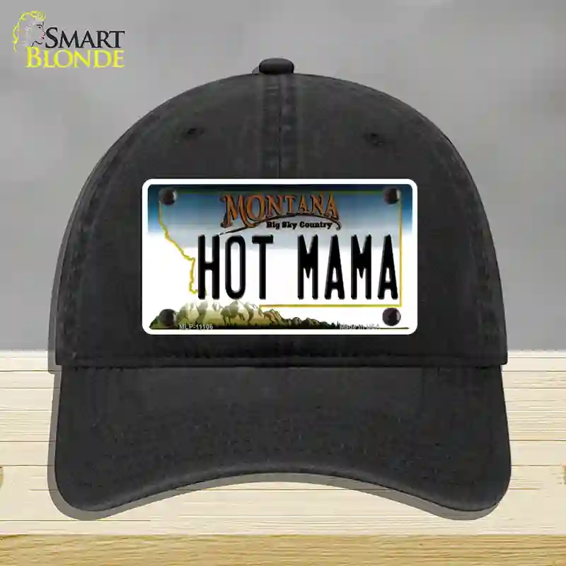 HAT07-MLP-11106 Hot Mama Montana State Novelty License Plate Hat, Unconstructed Cotton - Black