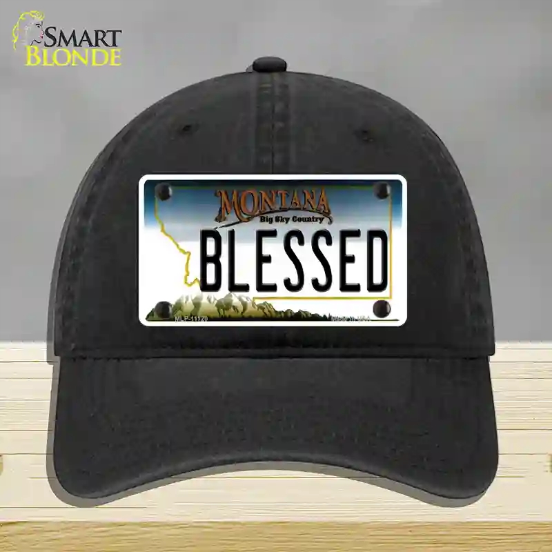 HAT07-MLP-11120 Blessed Montana State Novelty License Plate Hat, Unconstructed Cotton - Black