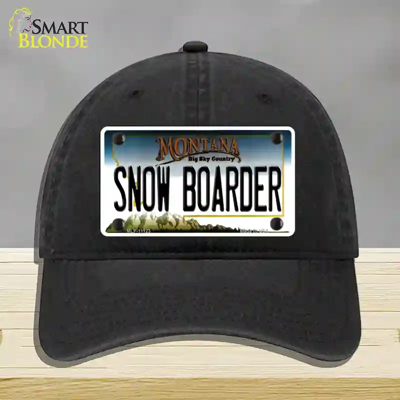 HAT07-MLP-11123 Snow Boarder Montana State Novelty License Plate Hat, Unconstructed Cotton - Black