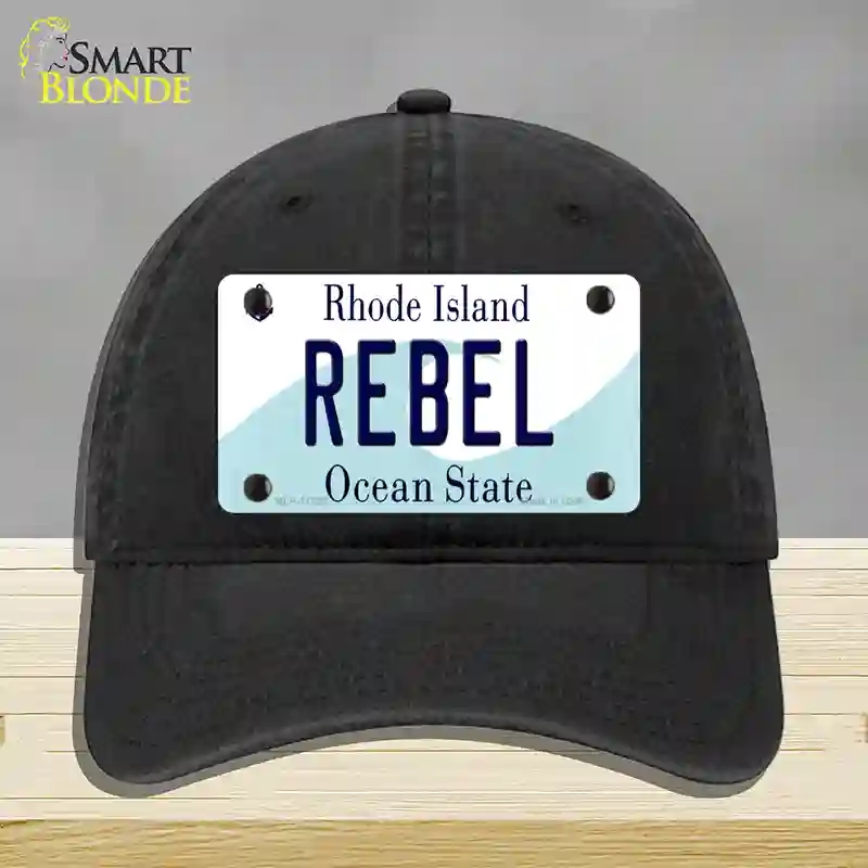 HAT07-MLP-11223 Rebel Rhode Island State Novelty License Plate Hat, Unconstructed Cotton - Black