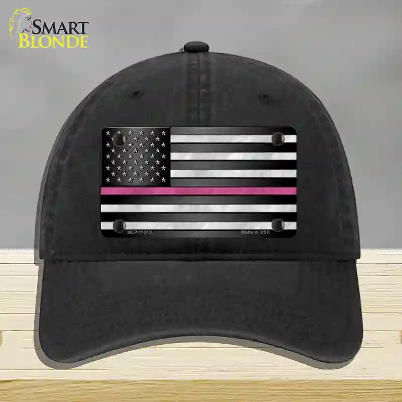 HAT07-MLP-11312 Thin Pink Line Novelty License Plate Hat, Unconstructed Cotton - Black
