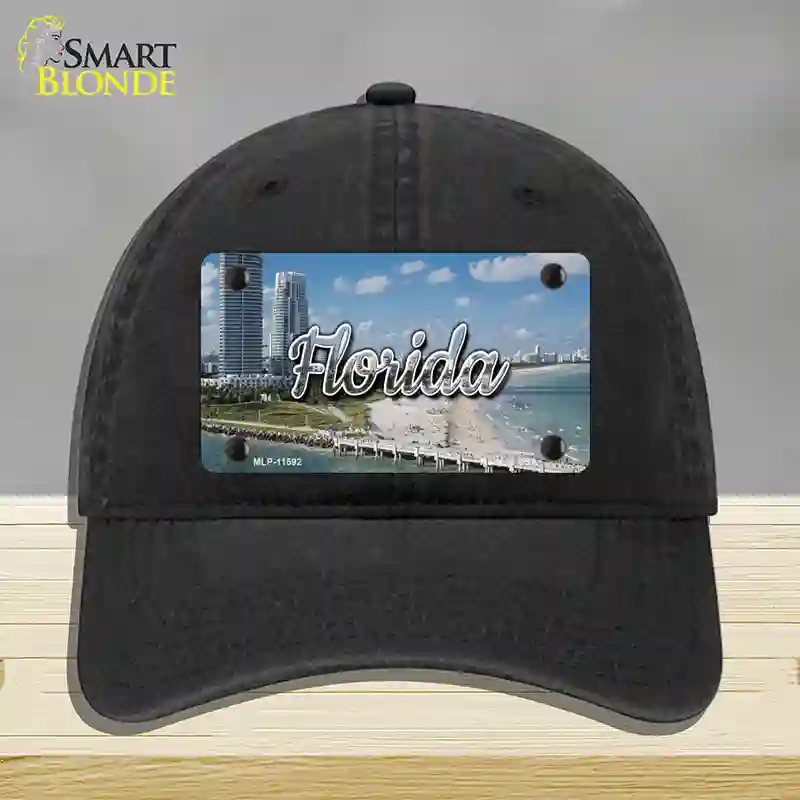 HAT07-MLP-11592 Florida White Sand Beach State Novelty License Plate Hat, Unconstructed Cotton - Black