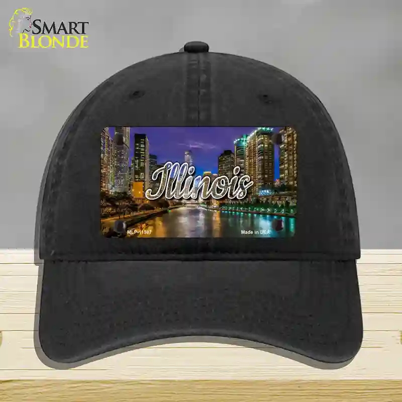 HAT07-MLP-11597 Illinois River City Lights State Novelty License Plate Hat, Unconstructed Cotton - Black