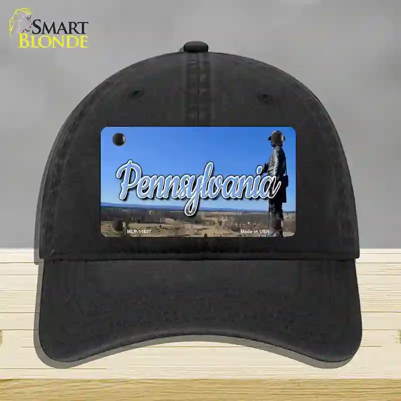 HAT07-MLP-11627 Pennsylvania Gettysburg Statue State Novelty License Plate Hat, Unconstructed Cotton - Black