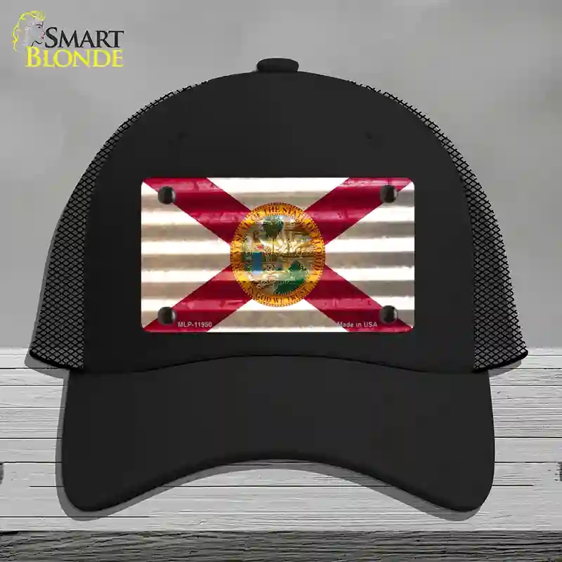 HAT01-MLP-11950 Florida Corrugated Flag Novelty License Plate Hat, Mesh - Black