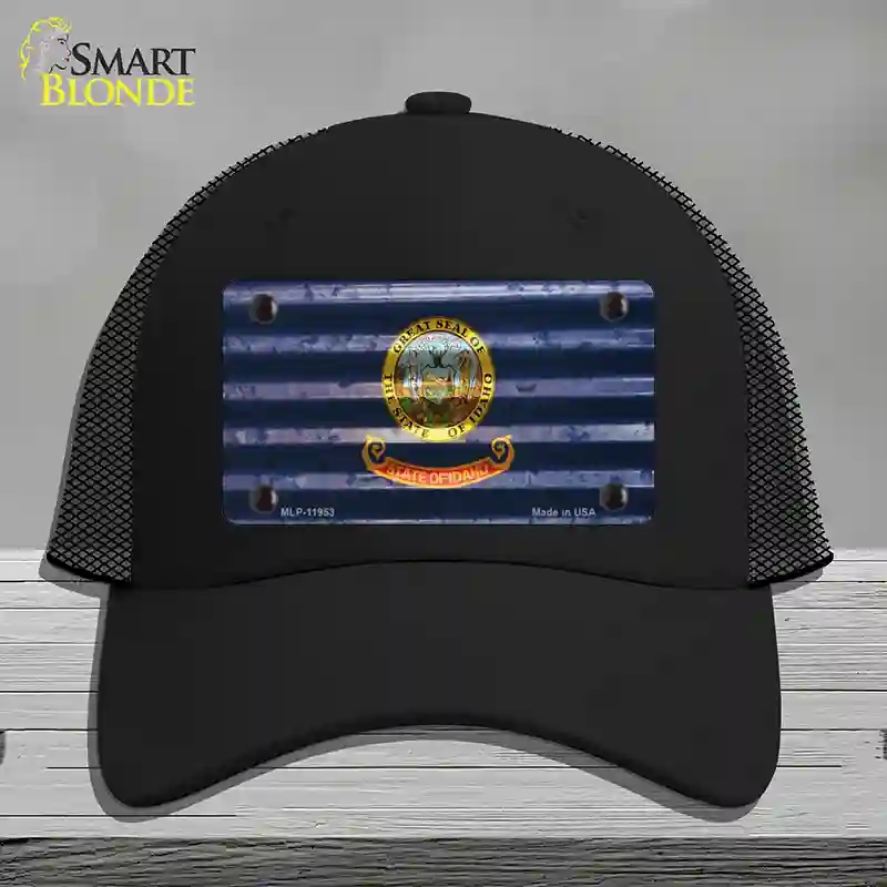HAT01-MLP-11953 Idaho Corrugated Flag Novelty License Plate Hat, Mesh - Black