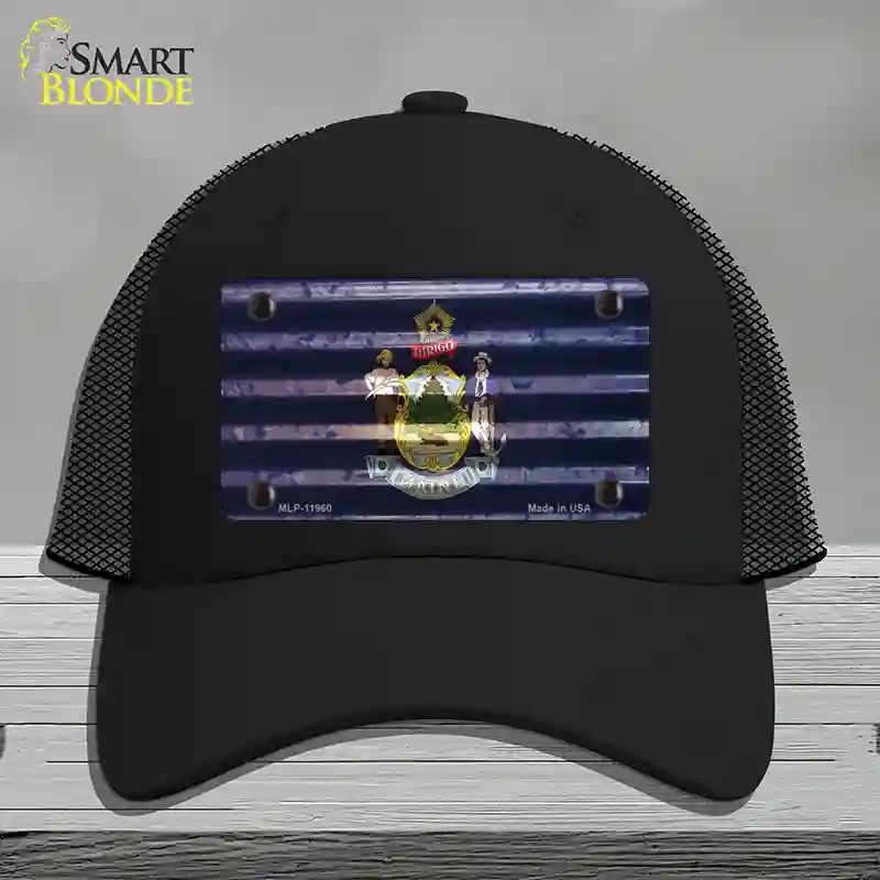 HAT01-MLP-11960 Maine Corrugated Flag Novelty License Plate Hat, Mesh - Black