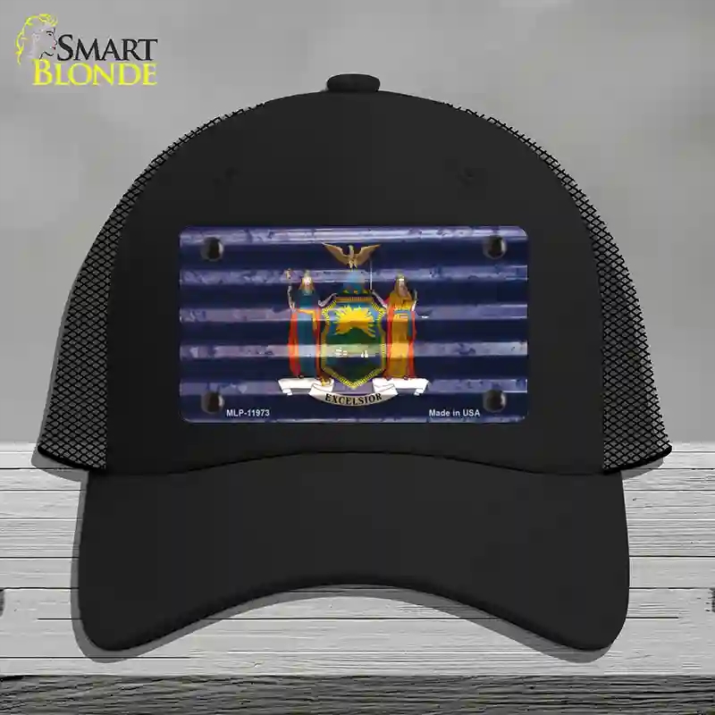 HAT01-MLP-11973   York Corrugated Flag Novelty License Plate Hat, Mesh - Black