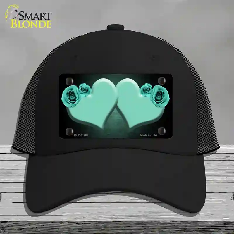 HAT01-MLP-11438 Hearts Over Roses in Mint Novelty License Plate Hat, Mesh - Black