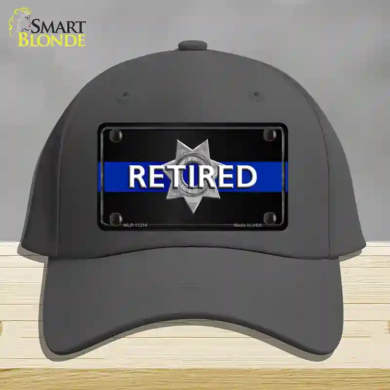HAT04-MLP-11314 Thin Blue Line Retired Police Novelty License Plate Hat, Cotton - Charcoal