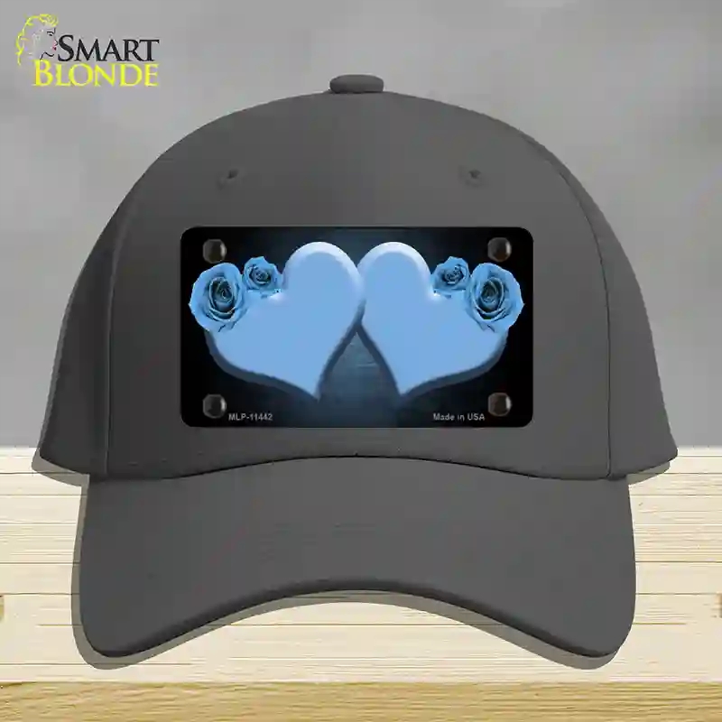 HAT04-MLP-11442 Hearts Over Roses in Light Blue Novelty License Plate Hat, Cotton - Charcoal
