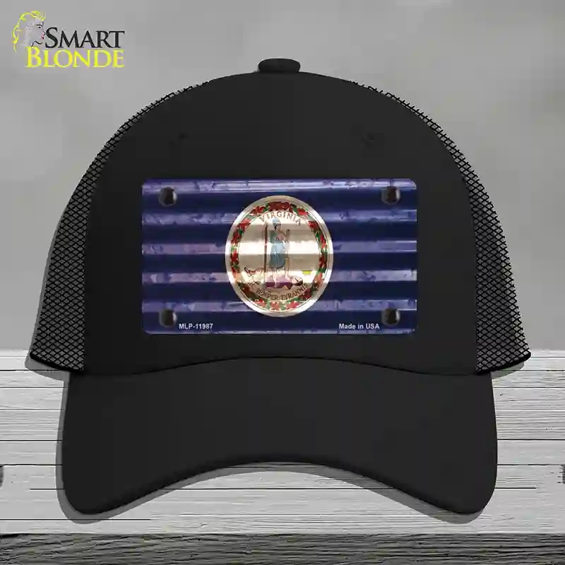 HAT01-MLP-11987 Virginia Corrugated Flag Novelty License Plate Hat, Mesh - Black