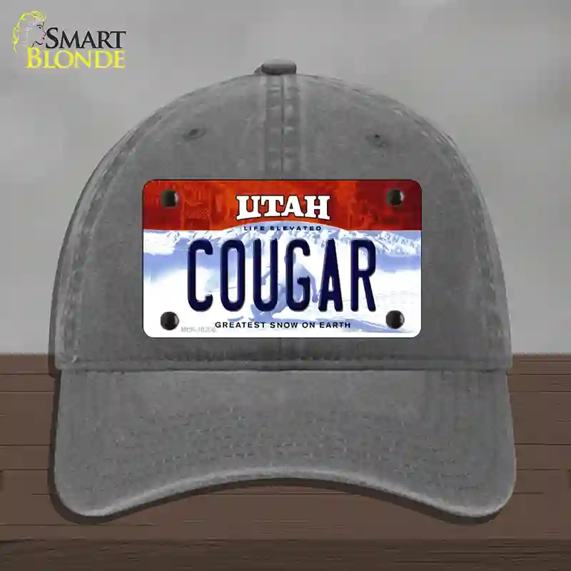 HAT08-MLP-10200 Cougar Utah Novelty License Plate Hat, Unconstructed Cotton - Charcoal