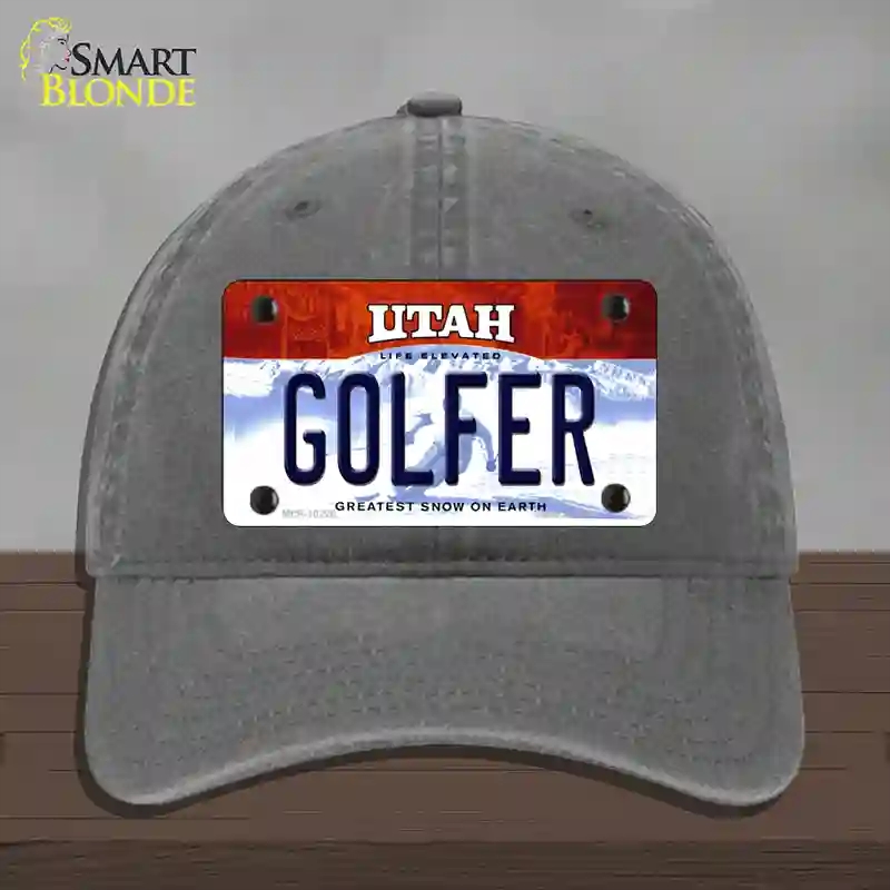 HAT08-MLP-10220 Golfer Utah Novelty License Plate Hat, Unconstructed Cotton - Charcoal