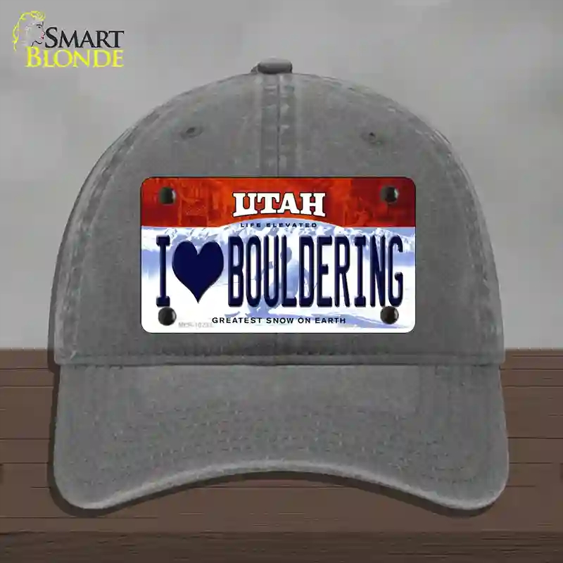 HAT08-MLP-10231 I Love Bouldering Utah Novelty License Plate Hat, Unconstructed Cotton - Charcoal