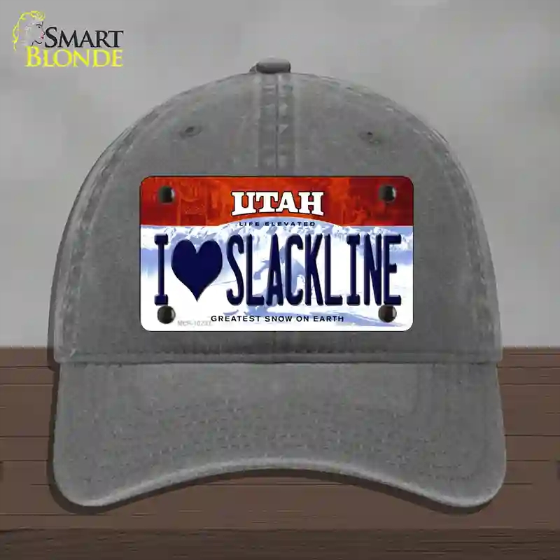 HAT08-MLP-10237 I Love Slackline Utah Novelty License Plate Hat, Unconstructed Cotton - Charcoal