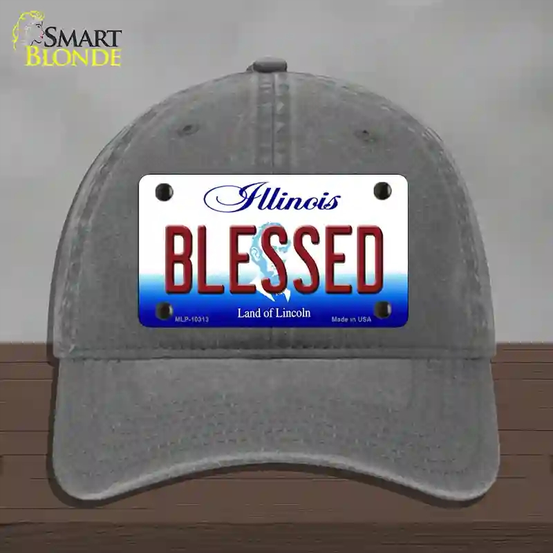 HAT08-MLP-10313 Blessed Illinois Novelty License Plate Hat, Unconstructed Cotton - Charcoal