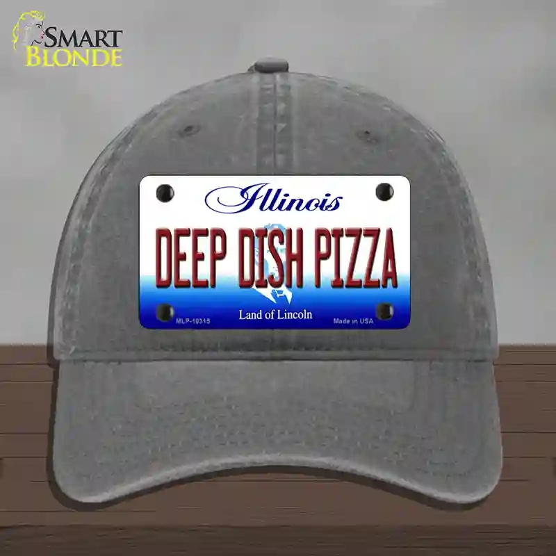 HAT08-MLP-10315 Deep Dish Pizza Illinois Novelty License Plate Hat, Unconstructed Cotton - Charcoal