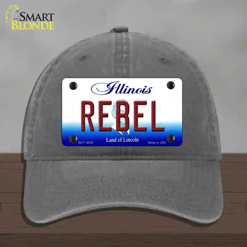 HAT08-MLP-10320 Rebel Illinois Novelty License Plate Hat, Unconstructed Cotton - Charcoal