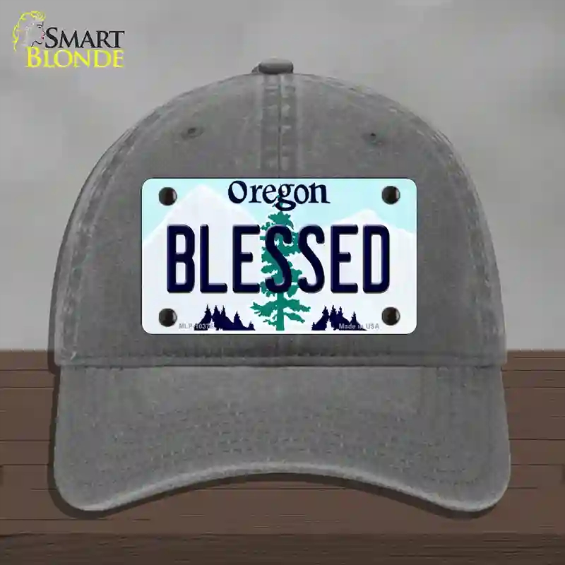 HAT08-MLP-10376 Blessed Oregon Novelty License Plate Hat, Unconstructed Cotton - Charcoal