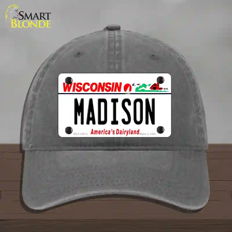 HAT08-MLP-10612 Madison Wisconsin Novelty License Plate Hat, Unconstructed Cotton - Charcoal