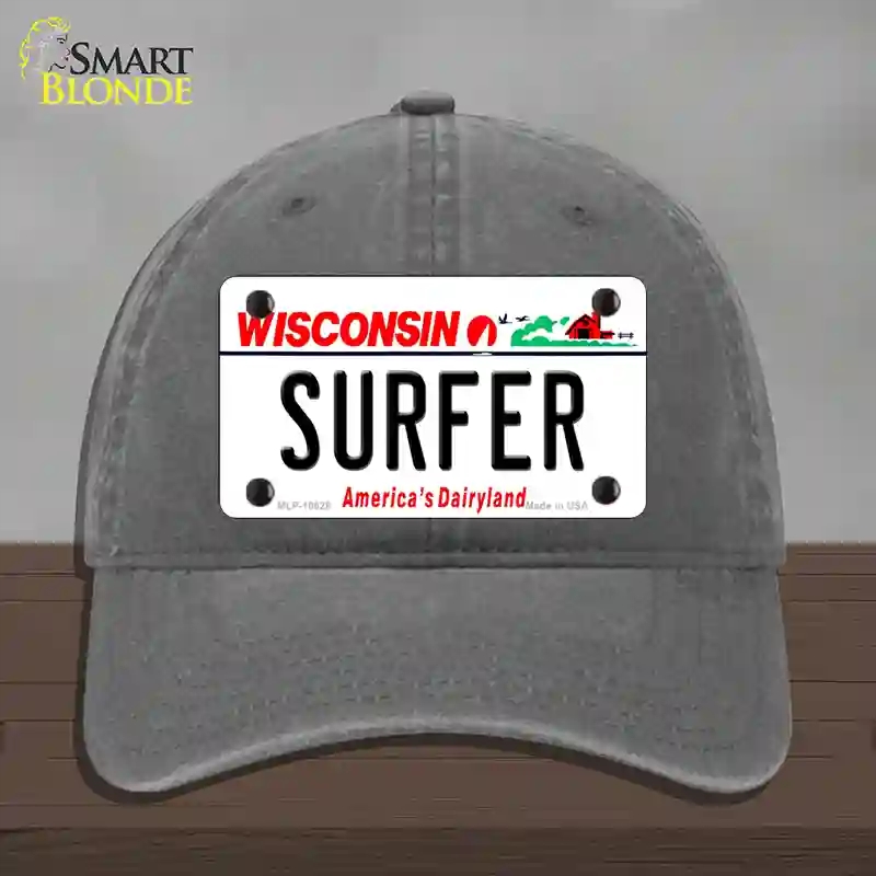 HAT08-MLP-10628 Surfer Wisconsin Novelty License Plate Hat, Unconstructed Cotton - Charcoal