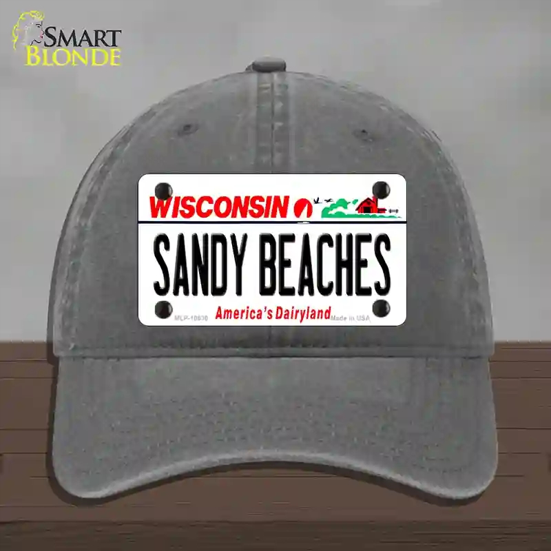 HAT08-MLP-10630 Sandy Beaches Wisconsin Novelty License Plate Hat, Unconstructed Cotton - Charcoal
