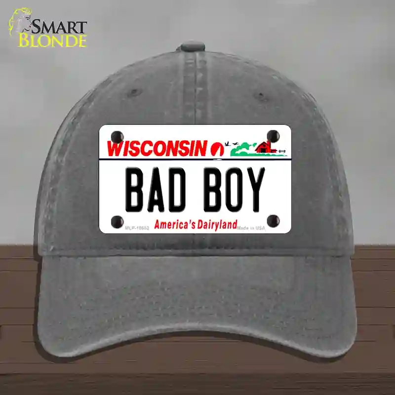 HAT08-MLP-10652 Bad Boy Wisconsin Novelty License Plate Hat, Unconstructed Cotton - Charcoal