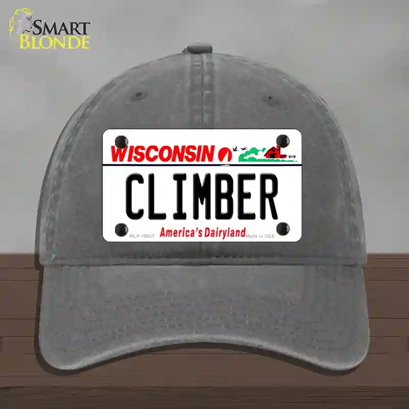 HAT08-MLP-10657 Climber Wisconsin Novelty License Plate Hat, Unconstructed Cotton - Charcoal