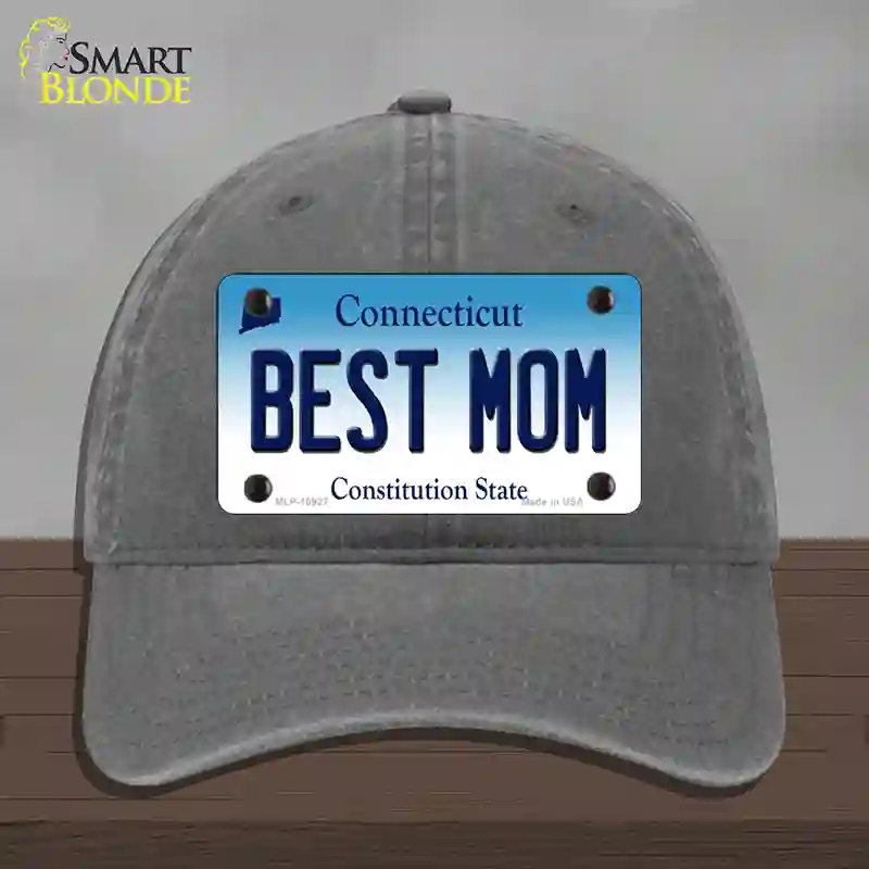 HAT08-MLP-10927 Best Mom Connecticut Novelty License Plate Hat, Unconstructed Cotton - Charcoal