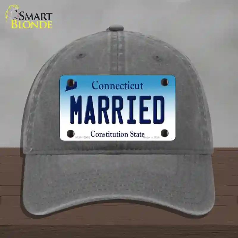 HAT08-MLP-10932 Married Connecticut Novelty License Plate Hat, Unconstructed Cotton - Charcoal