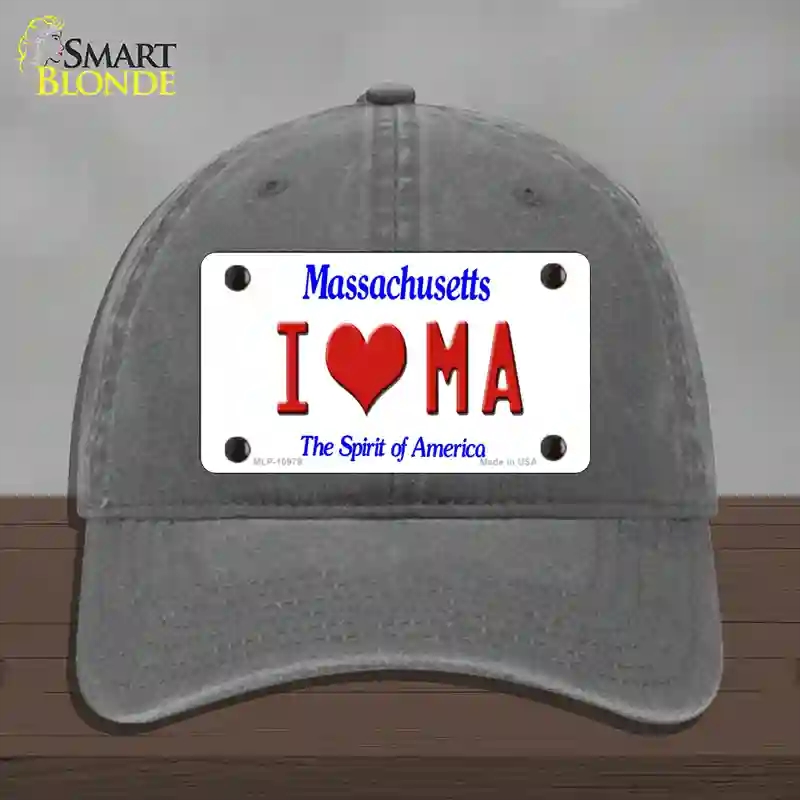 HAT08-MLP-10979 I Love Massachusetts Novelty License Plate Hat, Unconstructed Cotton - Charcoal