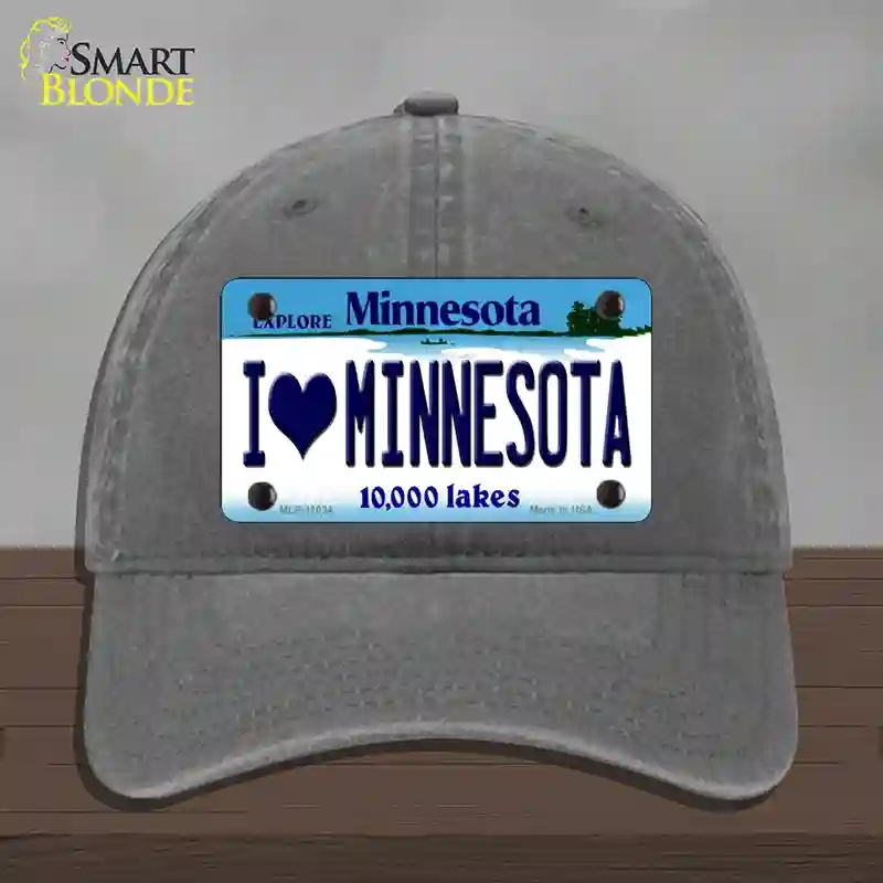 HAT08-MLP-11034 I Love Minnesota Novelty License Plate Hat, Unconstructed Cotton - Charcoal
