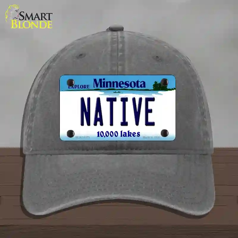 HAT08-MLP-11073 Native Minnesota State Novelty License Plate Hat, Unconstructed Cotton - Charcoal