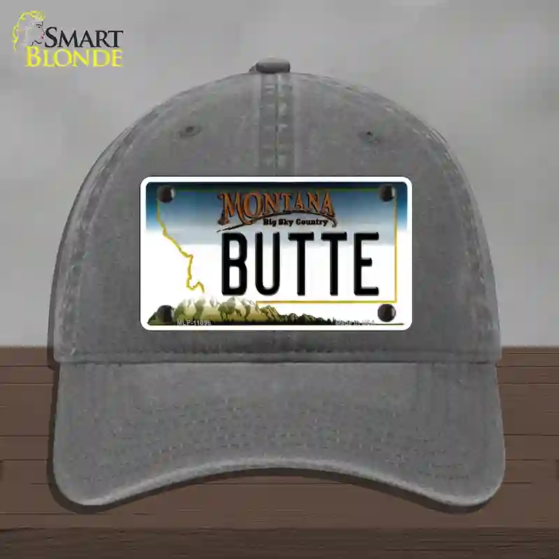 HAT08-MLP-11096 Butte Montana State Novelty License Plate Hat, Unconstructed Cotton - Charcoal