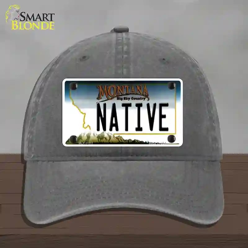 HAT08-MLP-11117 Native Montana State Novelty License Plate Hat, Unconstructed Cotton - Charcoal
