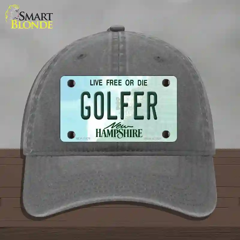 HAT08-MLP-11170 Golfer   Hampshire State Novelty License Plate Hat, Unconstructed Cotton - Charcoal