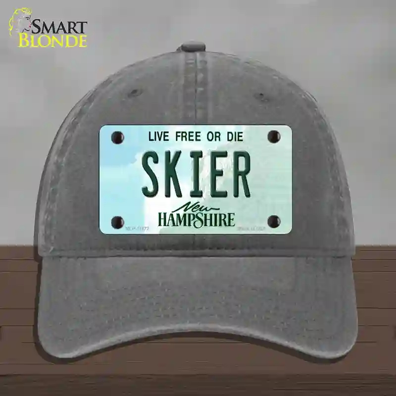 HAT08-MLP-11172 Skier   Hampshire State Novelty License Plate Hat, Unconstructed Cotton - Charcoal