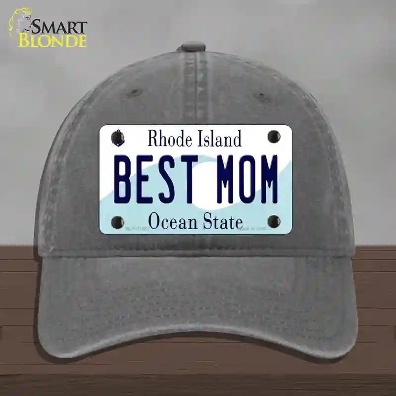 HAT08-MLP-11221 Best Mom Rhode Island State Novelty License Plate Hat, Unconstructed Cotton - Charcoal